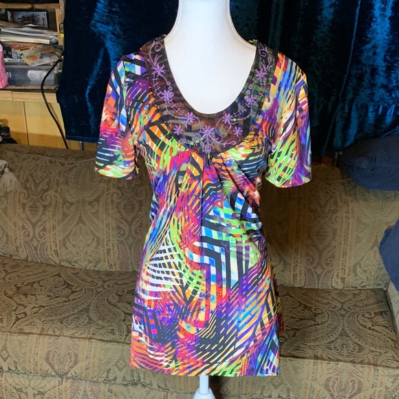 Women’s Large Animal Print Dopamine psychedelic Bright Sequins Lace Y2K Abstract - Picture 2 of 8